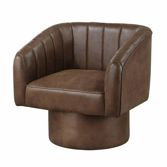30 in. Kate 360 Swivel Seat Vegan Faux Leather Accent Chair, Dark Brown