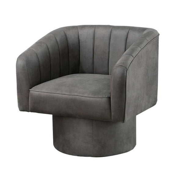 30 in. Kate 360 Swivel Seat Vegan Faux Leather Accent Chair, Dark Gray