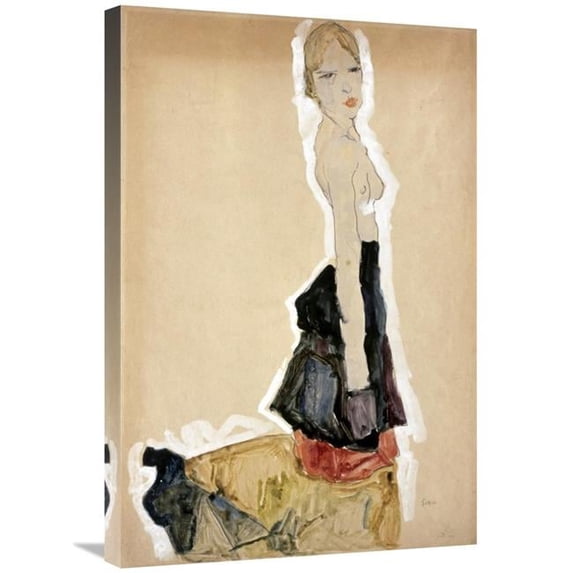 30 in. Knieendes Madchen Mit Spanischem Rock Art Print - Egon Schiele