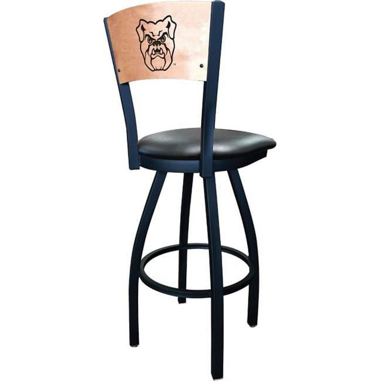 30 in. L038 - Black Wrinkle Butler Swivel Bar Stool with Laser Engraved Back