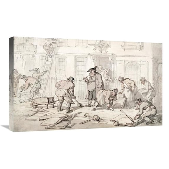 30 in. Labourers Putting Down a Pavement Art Print - Thomas Rowlandson
