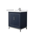 thumbnail image 1 of 30 in. Marlena Single Bathroom Vanity with White Cultured Marble Countertop, Undermount Square Sink & Brushed Nickel Trim - Dark Blue, 1 of 1