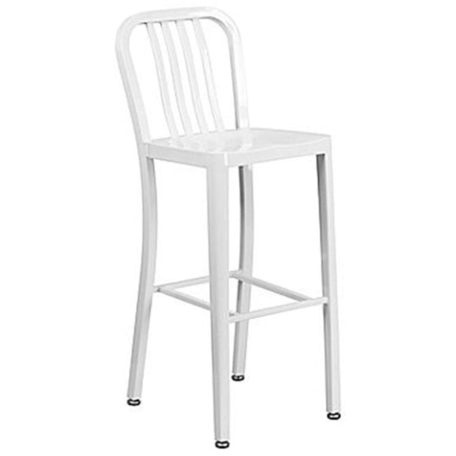 Sleek White Metal Indoor-Outdoor Barstool with Vertical Slat Back