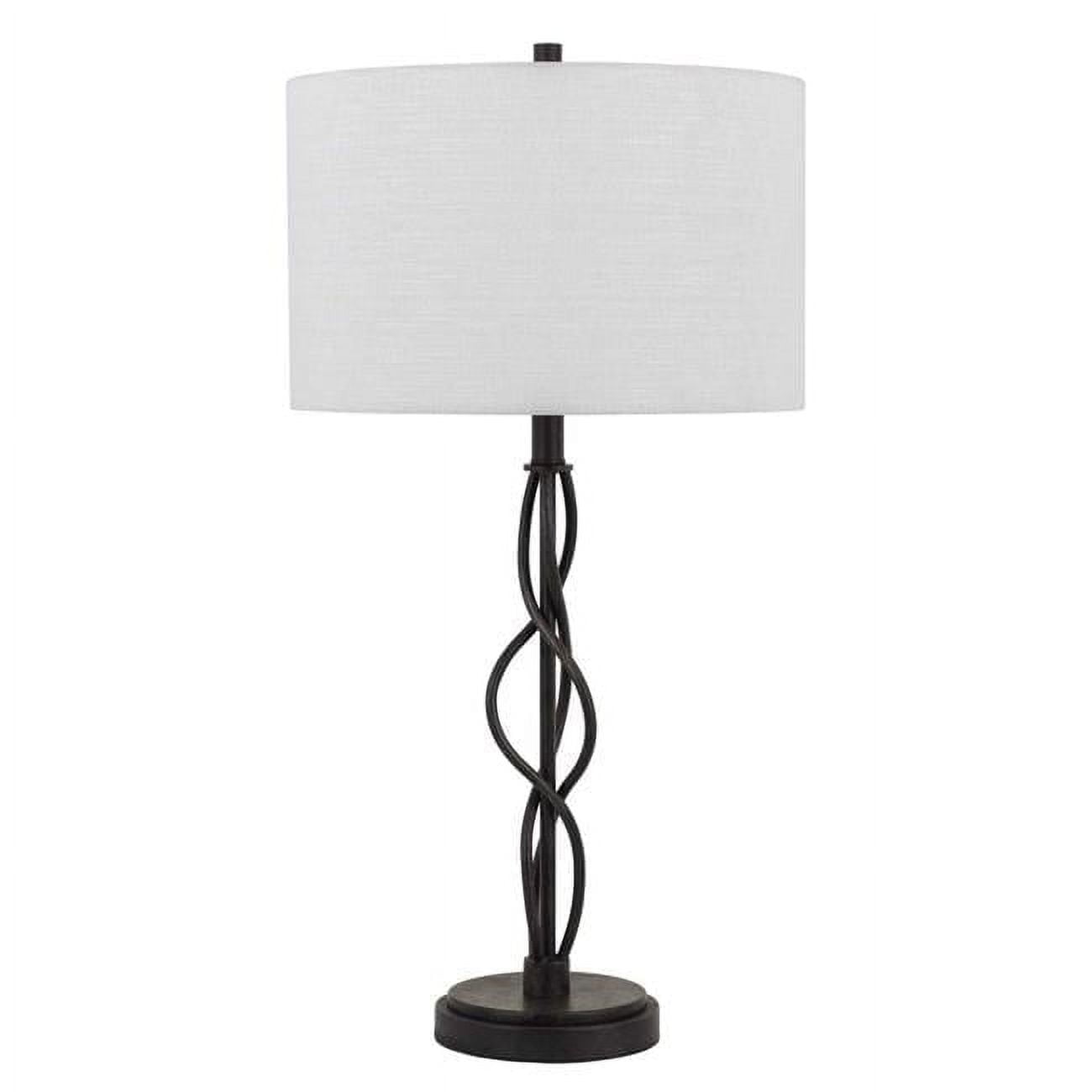 30" Bronze Metal Table Lamp with Off-White Drum Shade
