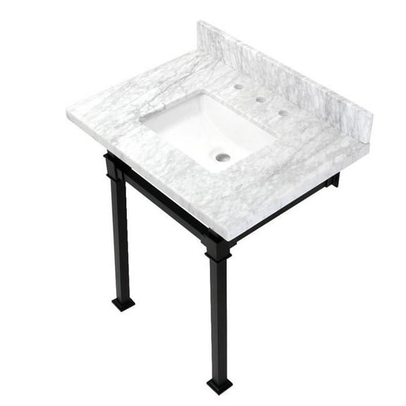 30 in. Monarch Carrara Marble Console Sink, Marble White & Matte Black