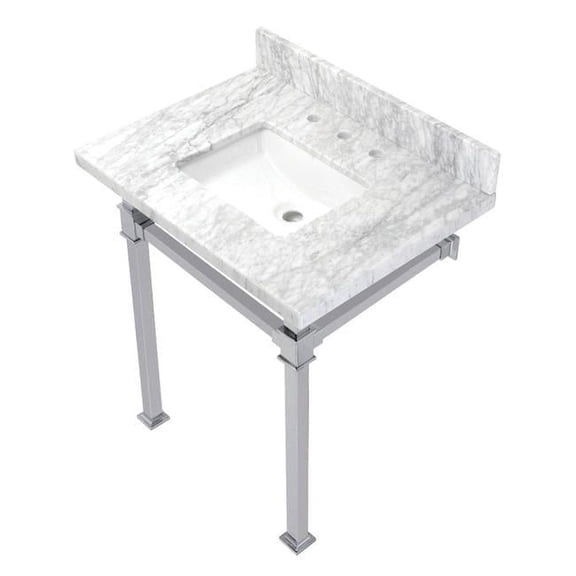 30 in. Monarch Carrara Marble Console Sink, Marble White & Polished Chrome