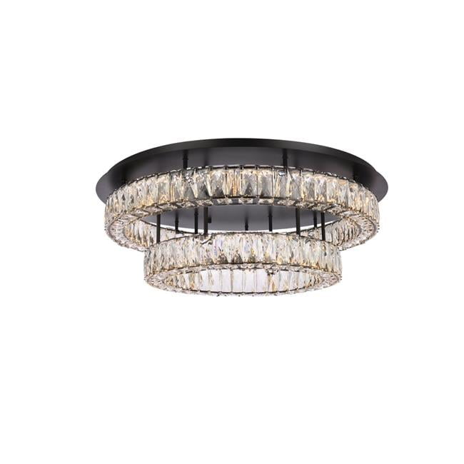 Monroe 30" Modern Black LED Flush Mount with Clear Crystals
