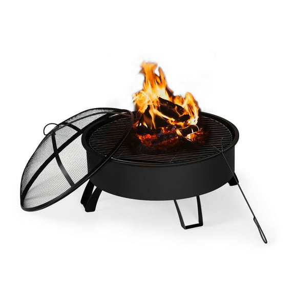 30 in Outdoor Fire Pit with Cooking Grateand Fire Poker, Black