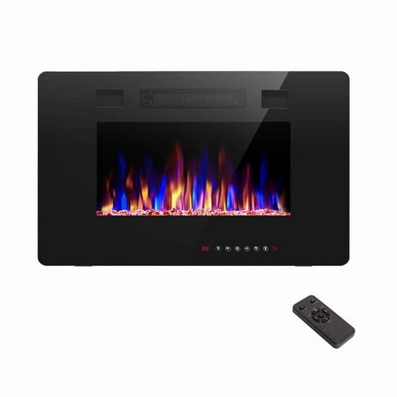30 in. Recessed and Wall Mounted Electric Fireplace in Black,Remote Control,Adjustable Flame Color and Speed