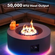30 in. Round 50000 BTU Coating Steel Outdoor Fire Pit Table with Tank Holder, LED Light, Cobalt Blue Beans,Gas Fire Pit Table for Outside
