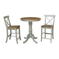 thumbnail image 1 of 30 in. Round Pedestal Gathering Table with 2 X Back Counter Height Stools, Hickory & Stone - Set of 3, 1 of 1