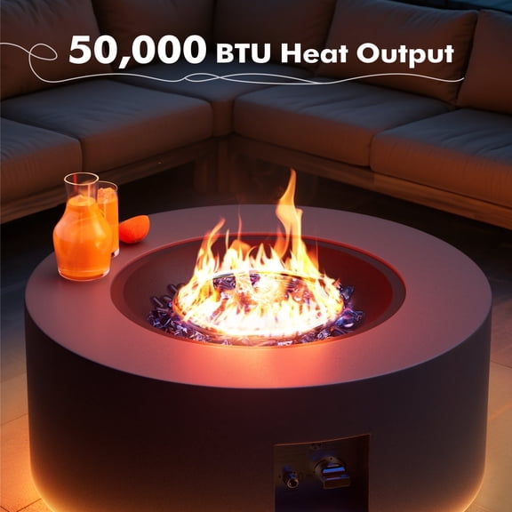 30 in. Round Propane Fire Pit Table with LED Light - 50,000 BTU Gray Outdoor Fire Pit with Tank Holder, Gas Fire Pits s for Outside (Dark Gray, Golden LED Light)