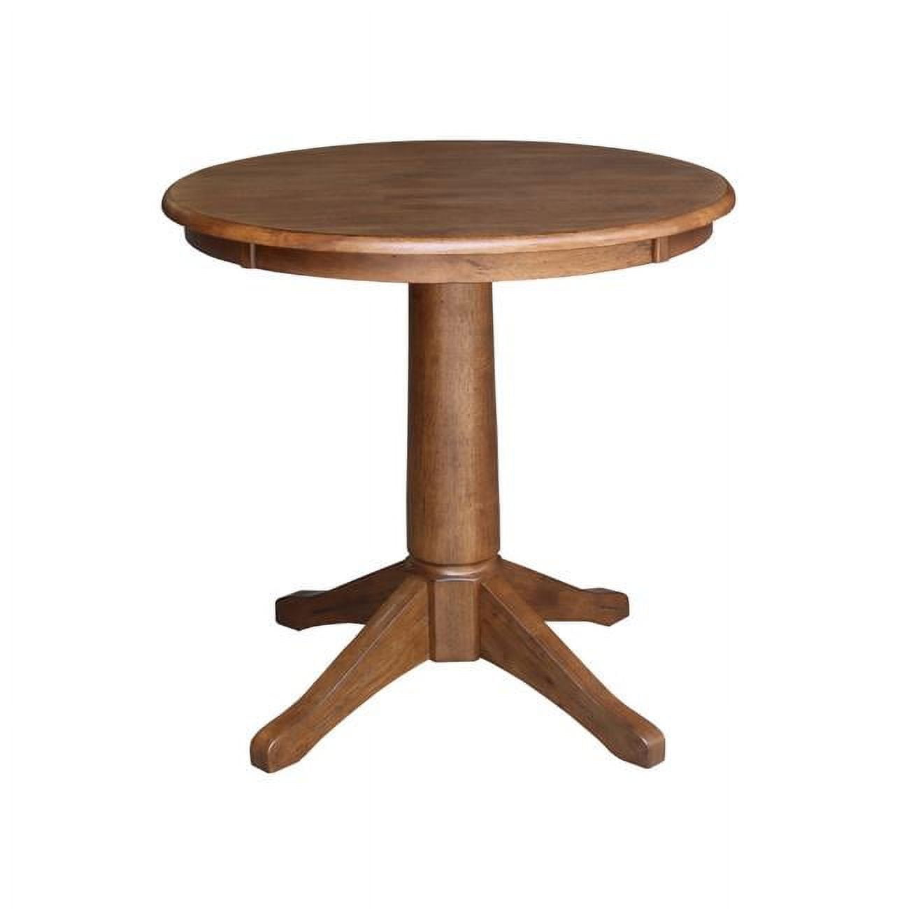 30" Round Distressed Oak Solid Wood Pedestal Dining Table