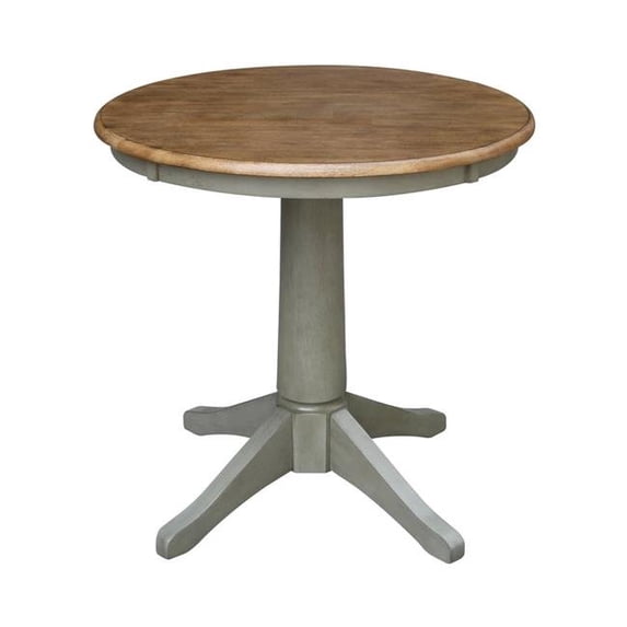 30 in. Round Top Pedestal Table with Dining Height, Hickory & Stone