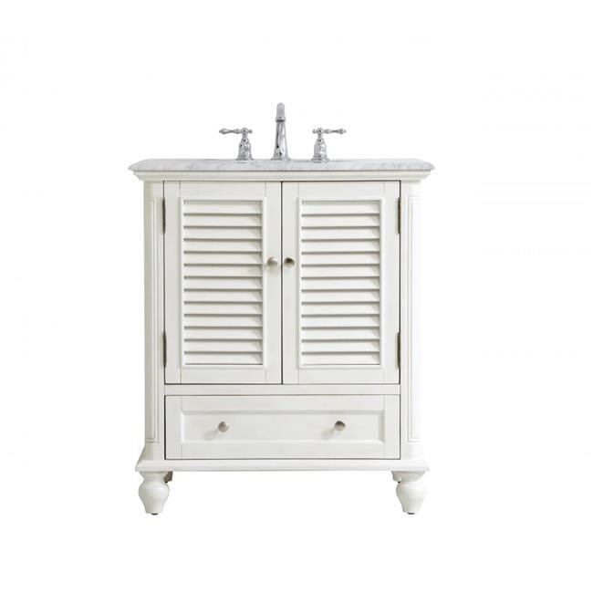 Elegant 30" White Rubberwood Single Bathroom Vanity