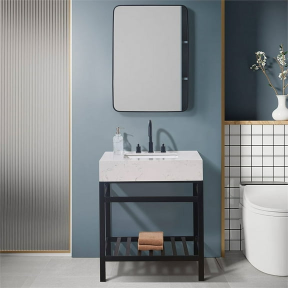 30. in Stone effects Vanity Top in Aosta White Apron with White Sink