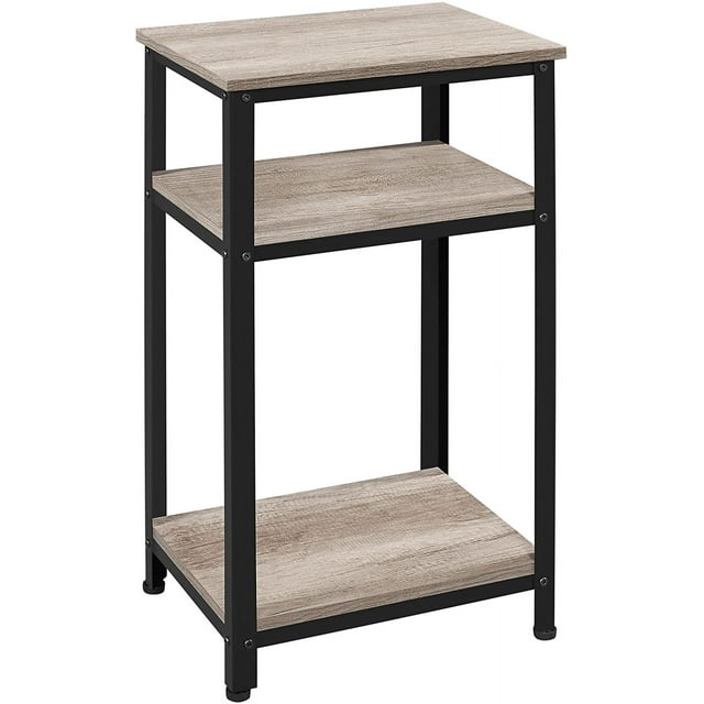 30 in Tall End Table, 3-Tier Telephone Table with Strong Wooden Shelves, Small Side Table with Metal Frame for Living Room Office, Small Places, Gray