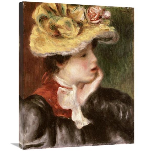 30 in. Tete De Jeune Fille Chapeau Jaune Art Print - Pierre-Auguste Renoir