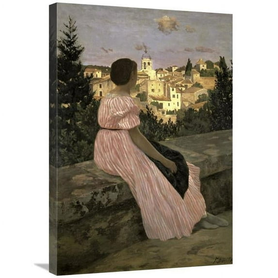 30 in. The Pink Dress - View of Castelnau-le-Lez, Herault Art Print - Frederic Bazille