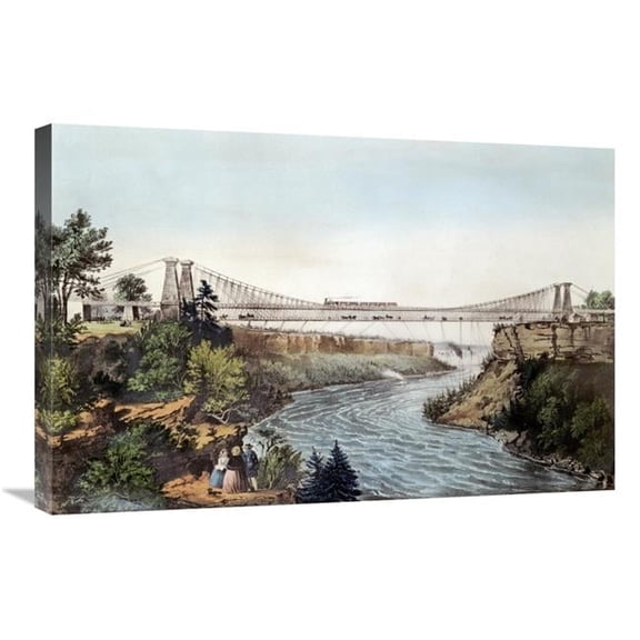 30 in. The Rail Road Suspension Bridge Art Print - Currier & Ives