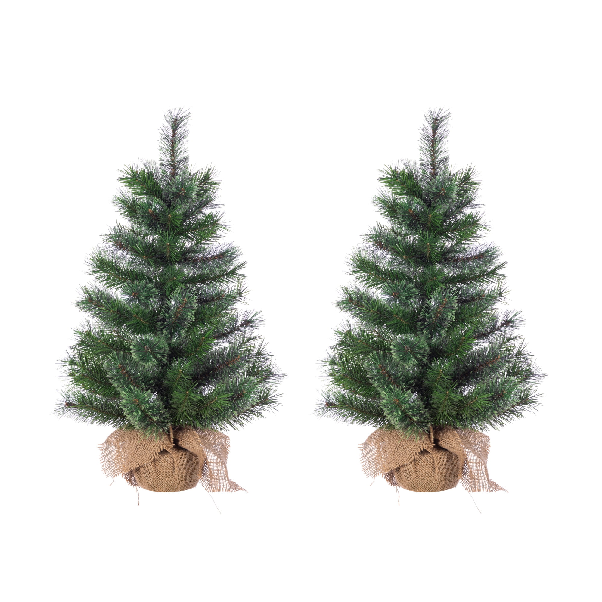 30" Green Pine Artificial Christmas Tree Set with Burlap Base