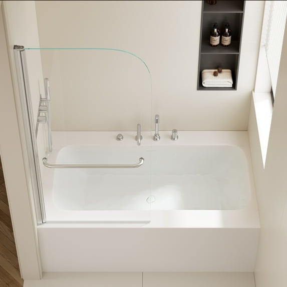 30 in. W * 58 in. H rotation shaft door Shower Doors for Bathtub, 1/4" (6mm) Thick SGCC Tempered Glass Door, Bathroom Tub Glass single Door, Aluminium Alloy Brushed Nickel finish