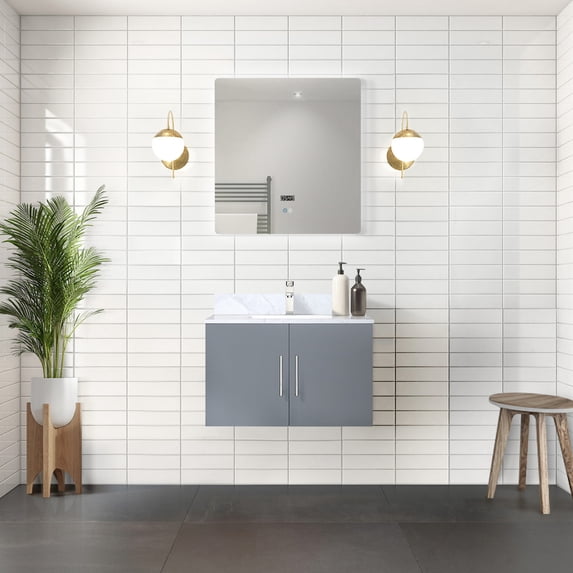 30 in. W Dark Grey Bath Vanity with Marble Top / One Compartment & Easy - to - clean Surface