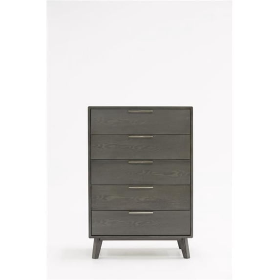 30 in. Wash Solid Wood Five Drawer Standard Chest, Grey