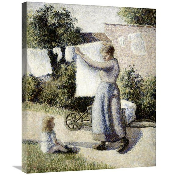 30 in. Woman Hanging Laundry Art Print - Camille Pissarro