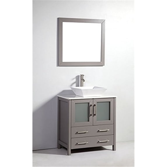 30 in. bathroom vanity in Light Grey with matching mirror-Color:Light Grey,Material:Solid Oak Wood