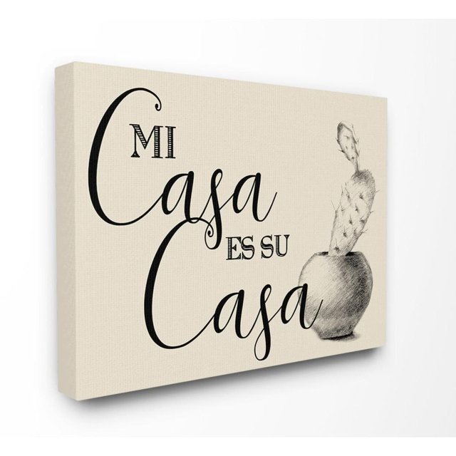 30 in. x 40 in."Mi Casa es Su Casa Tan Spanish Cactus Drawing" by