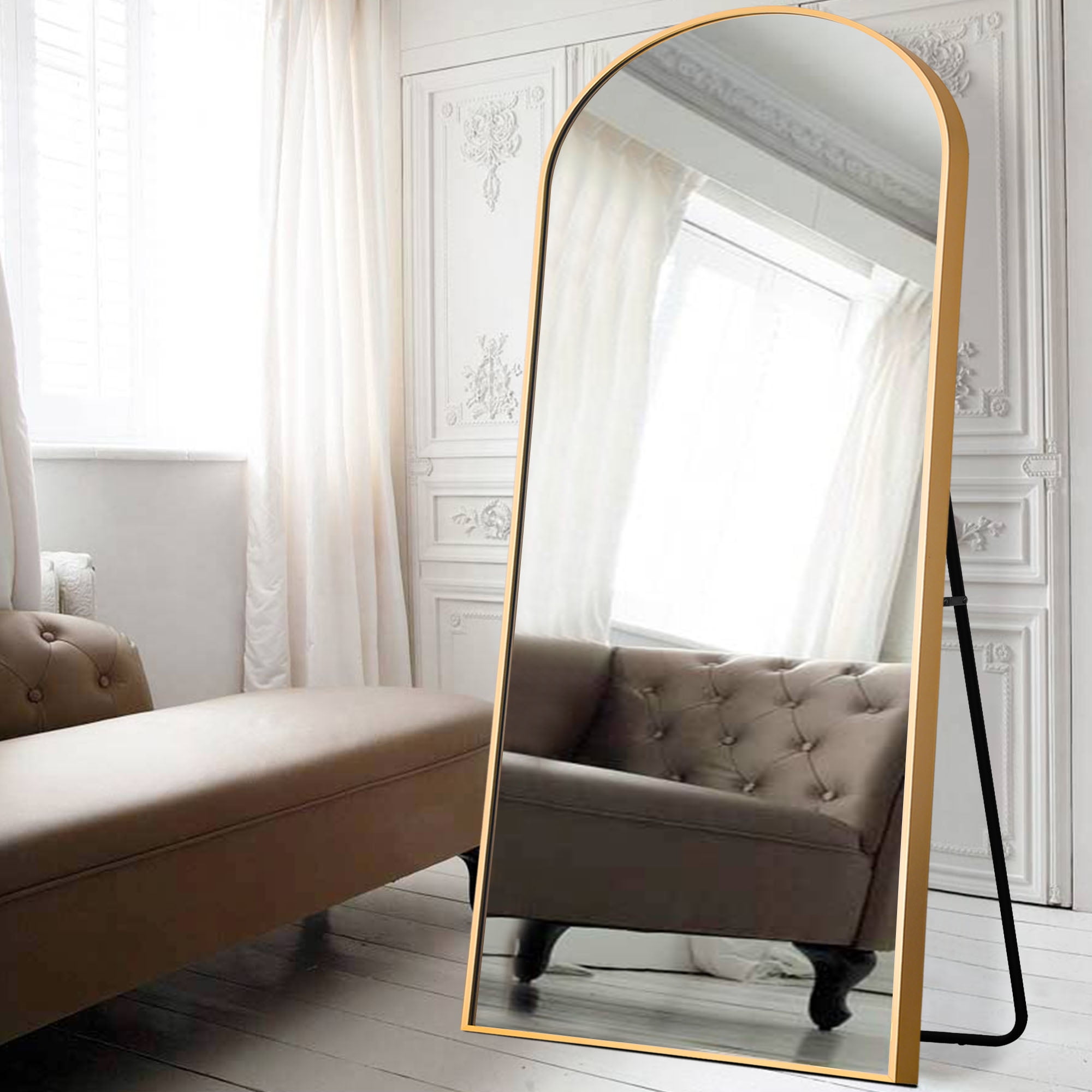 30 in x 70 in Gold Modern Floor Mirror