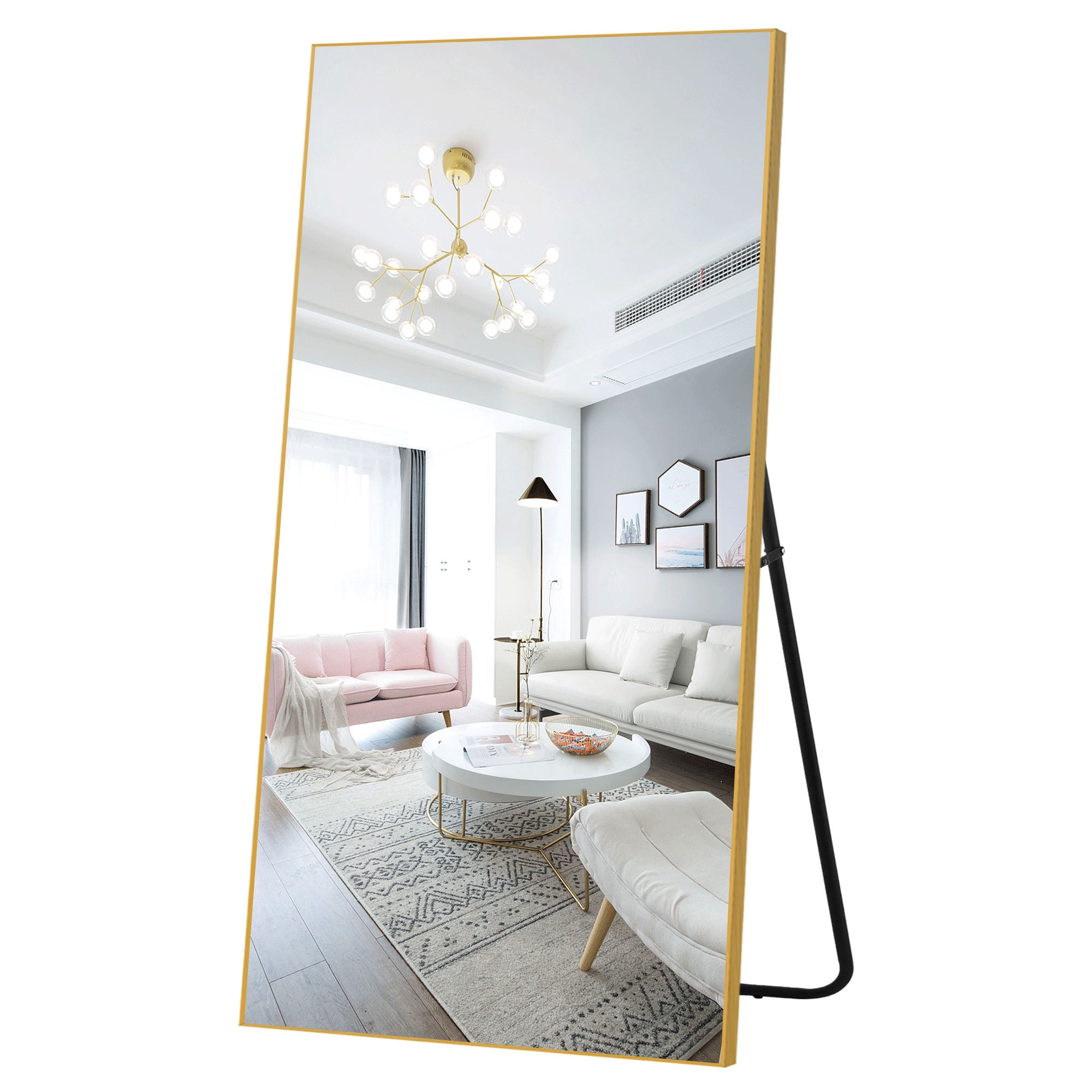 30 in x 70 in Rectangle Gold Modern Floor Mirror