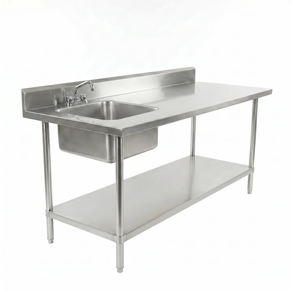 30 in. x 72 in. Stainless Steel Work Table with Built-in Left Prep Sink and Faucet