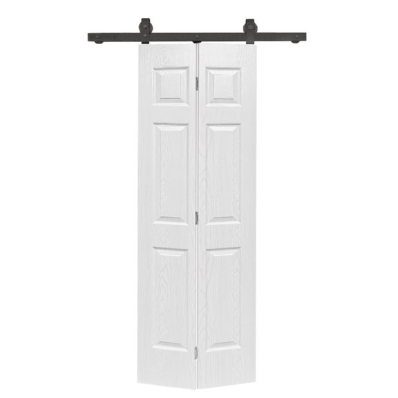 30 in. x 80 in. 6 Panel Hollow Core White Oak Finished MDF Composite Bi-fold Door with Hardware Kit