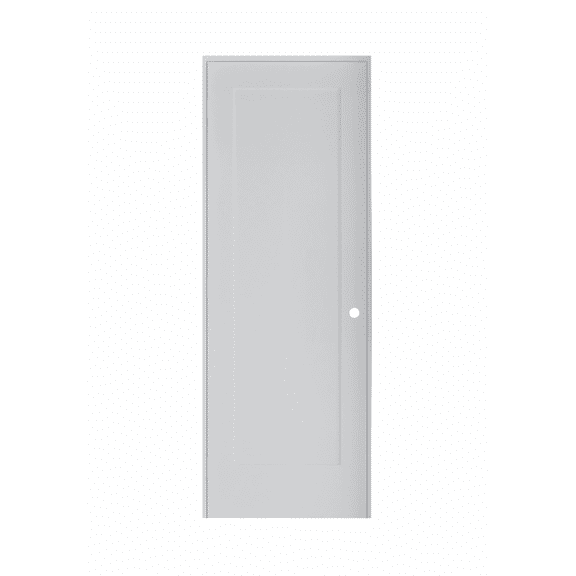 30 in. x 80 in. Right-Handed Solid Core White Primed Composite Single Pre-hung Interior Door Satin Nickel Hinges