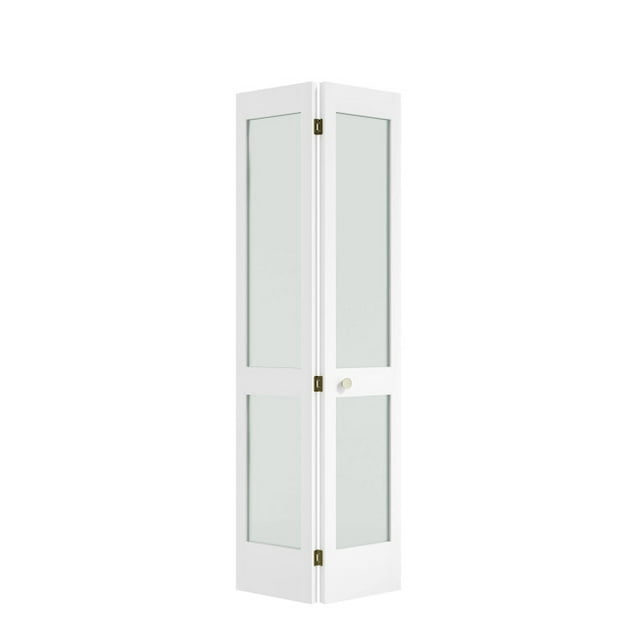 30 in. x 80 in. x 1-3/8 in. Frosted Glass 2-Lite Shaker Primed Solid Wood Core Bi-Fold Door with Hardware Included