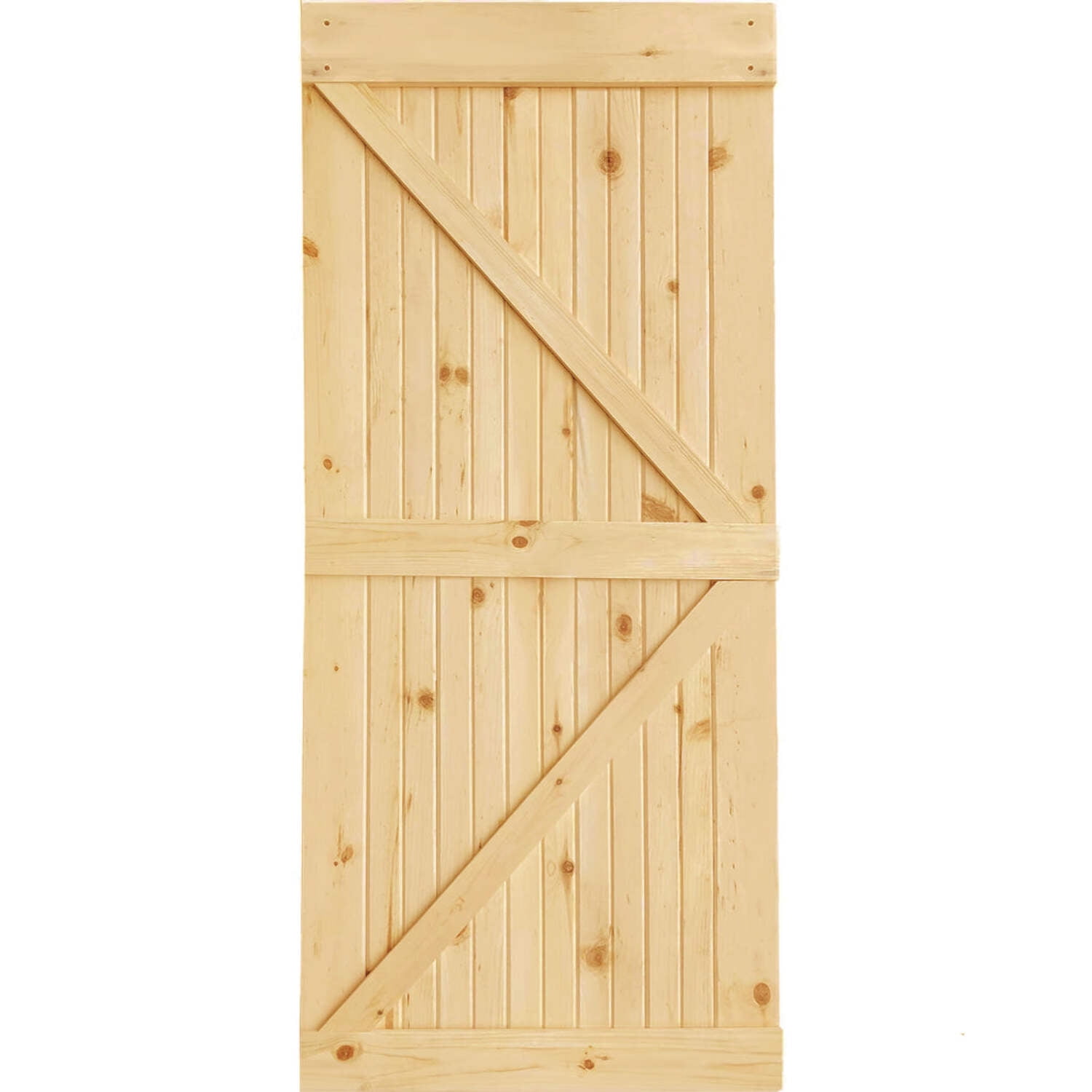 84" Unfinished Knotty Pine Interior Barn Door with K-Bar Design