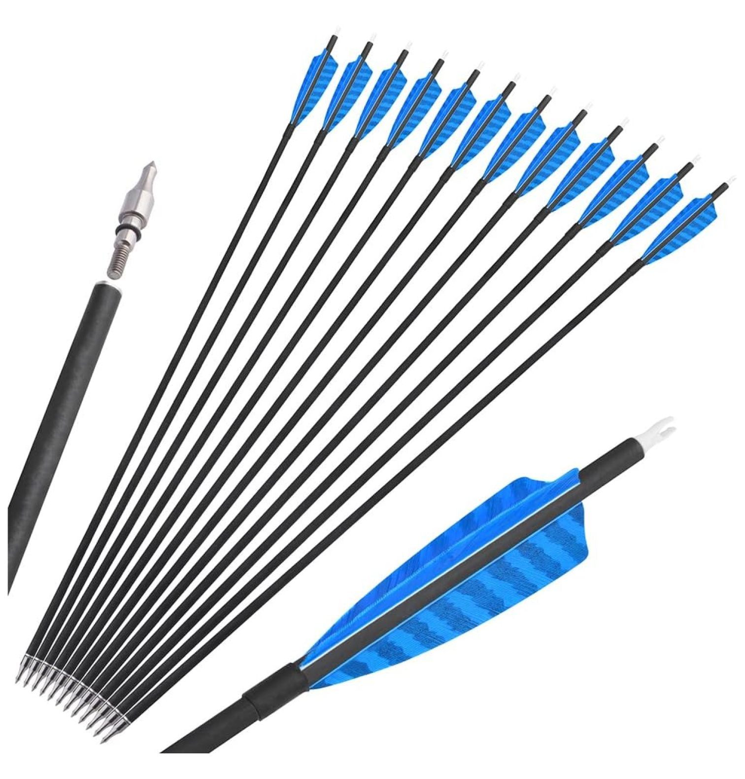 30 inch Archery Carbon Arrows Hunting Arrows with 4" Camo Fletching 100