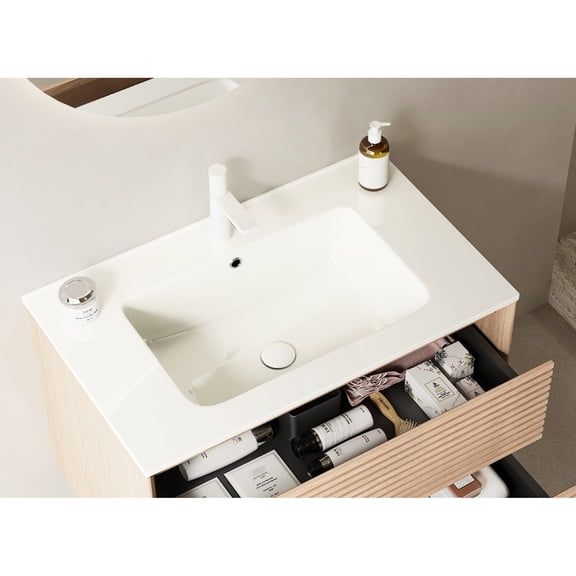 30-inch Bathroom Sink White Ceramic No Dead Corners Easy to Keep Clean