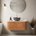 thumbnail image 1 of 30 inch Bathroom Vanity with Sink, Floating Vanities with Ultra-Thin Marble Ceramic Basin and Countertop, Extra Large Storage Drawer, Soft-Close Design, Pre-Assembled Cabinet, Brown, 1 of 7