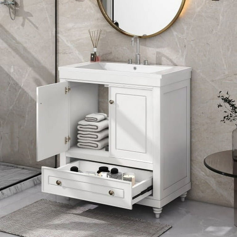Freestanding Bathroom Cabinet with Glass Door, MDF Board with Painted Finish - White
