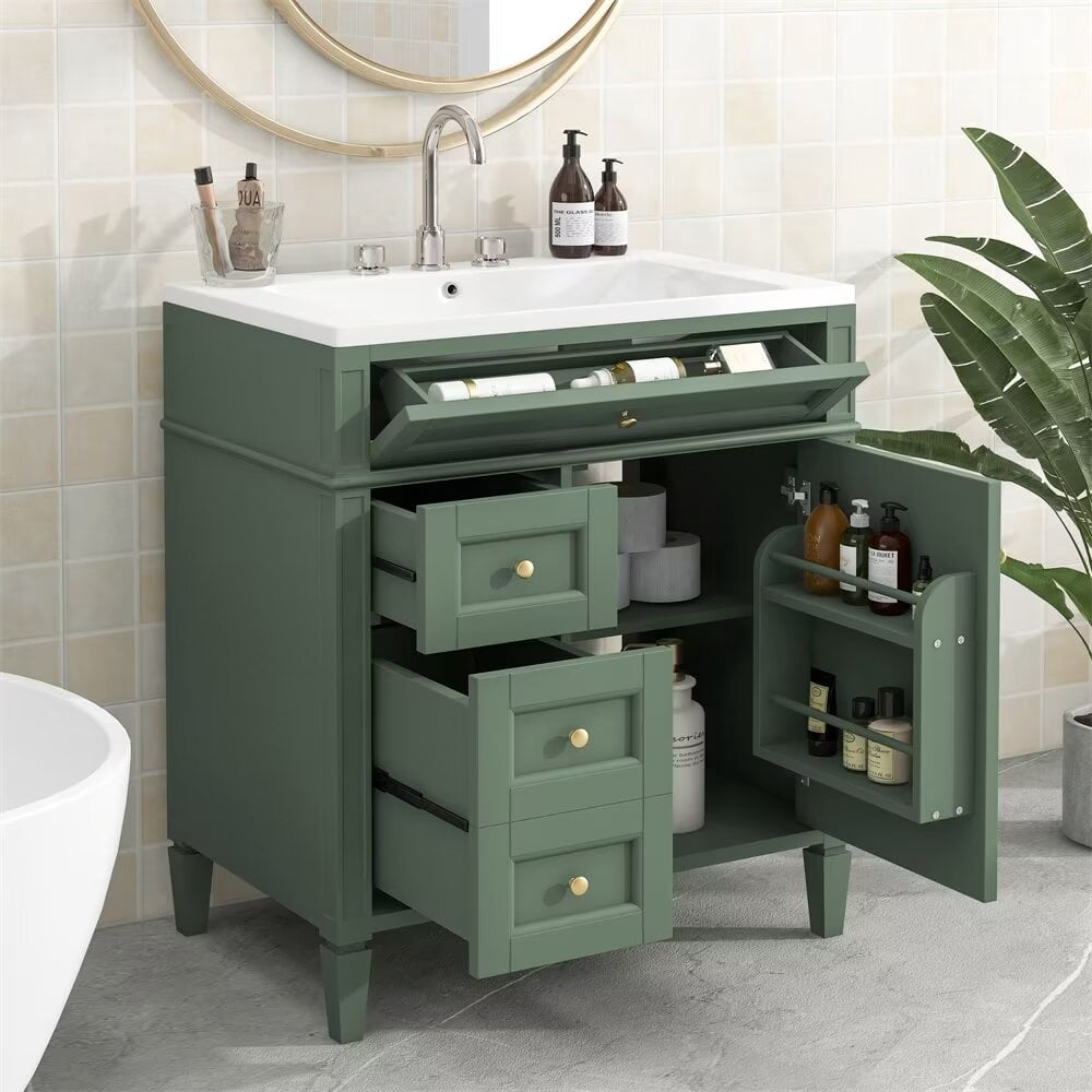 30 inch Bathroom Vanity with Top Sink, Modern Bathroom Storage Cabinet ...