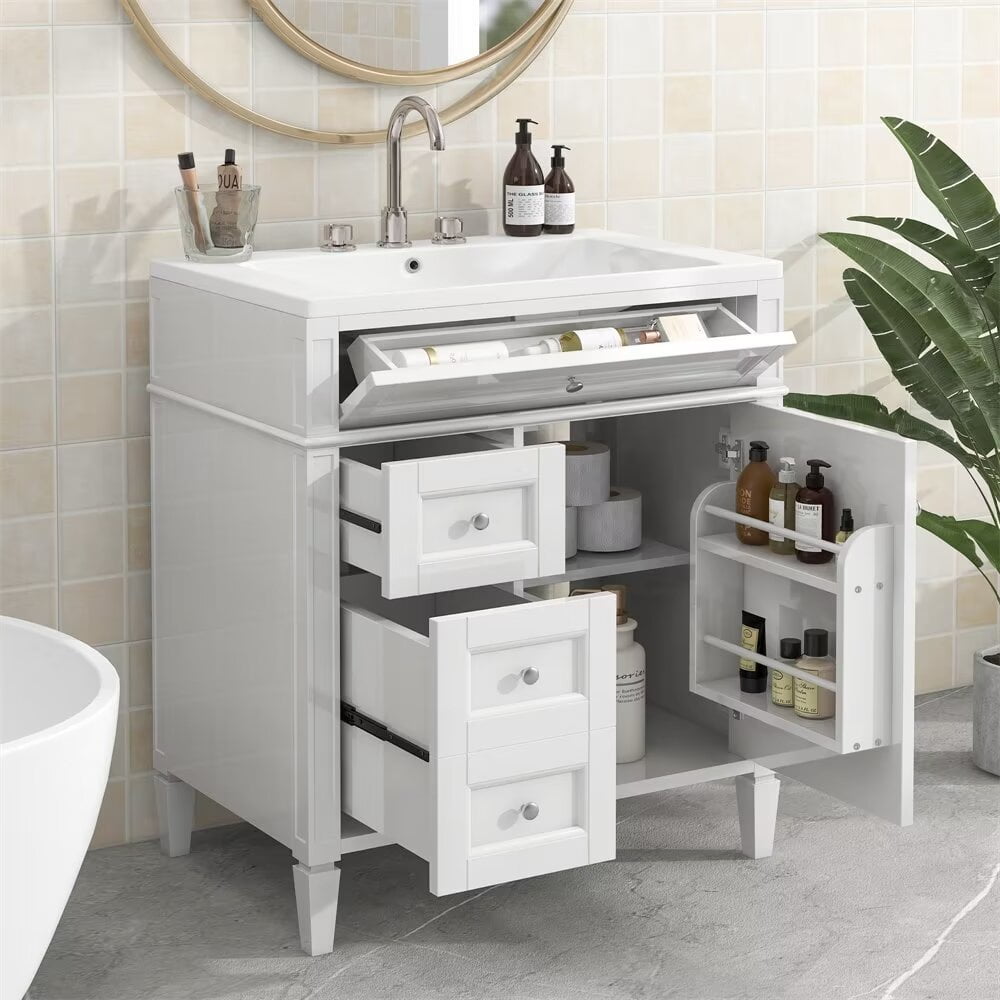 30 inch Bathroom Vanity with Top Sink, Modern Bathroom Storage Cabinet ...