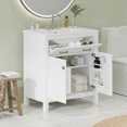thumbnail image 1 of 30-inch Bathroom Vanity with Ceramic Sink, Modern White Single Bathroom Cabinet with 2 Doors and a Shelf, Soft Close Doors, Solid Wood Frame, White, 1 of 7