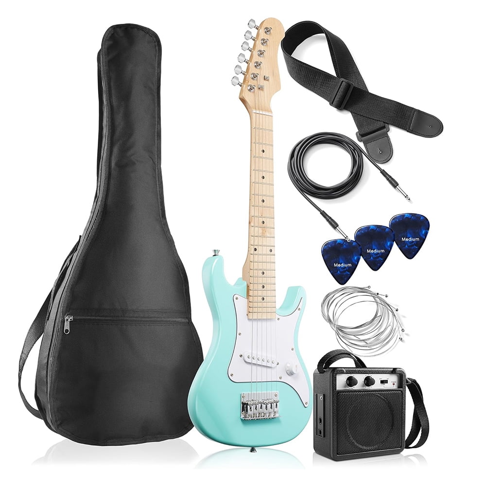 30-inch Beginner Electric Guitar Kit with Amplifier (Teal), Basic Starter Package w/Gig Bag with Trap Belt Clip, Guitar Cable, Strings, Strap, Picks for Man, Women, Adult, Advanced Players