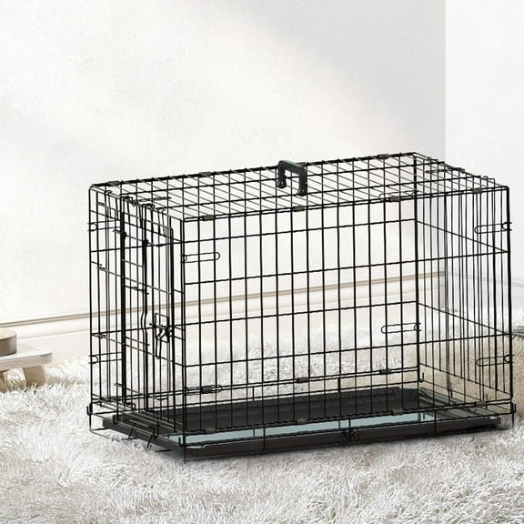30-inch Black wire dog cage double lock mechanism double door single handle Single bolt Iron+Plastic
