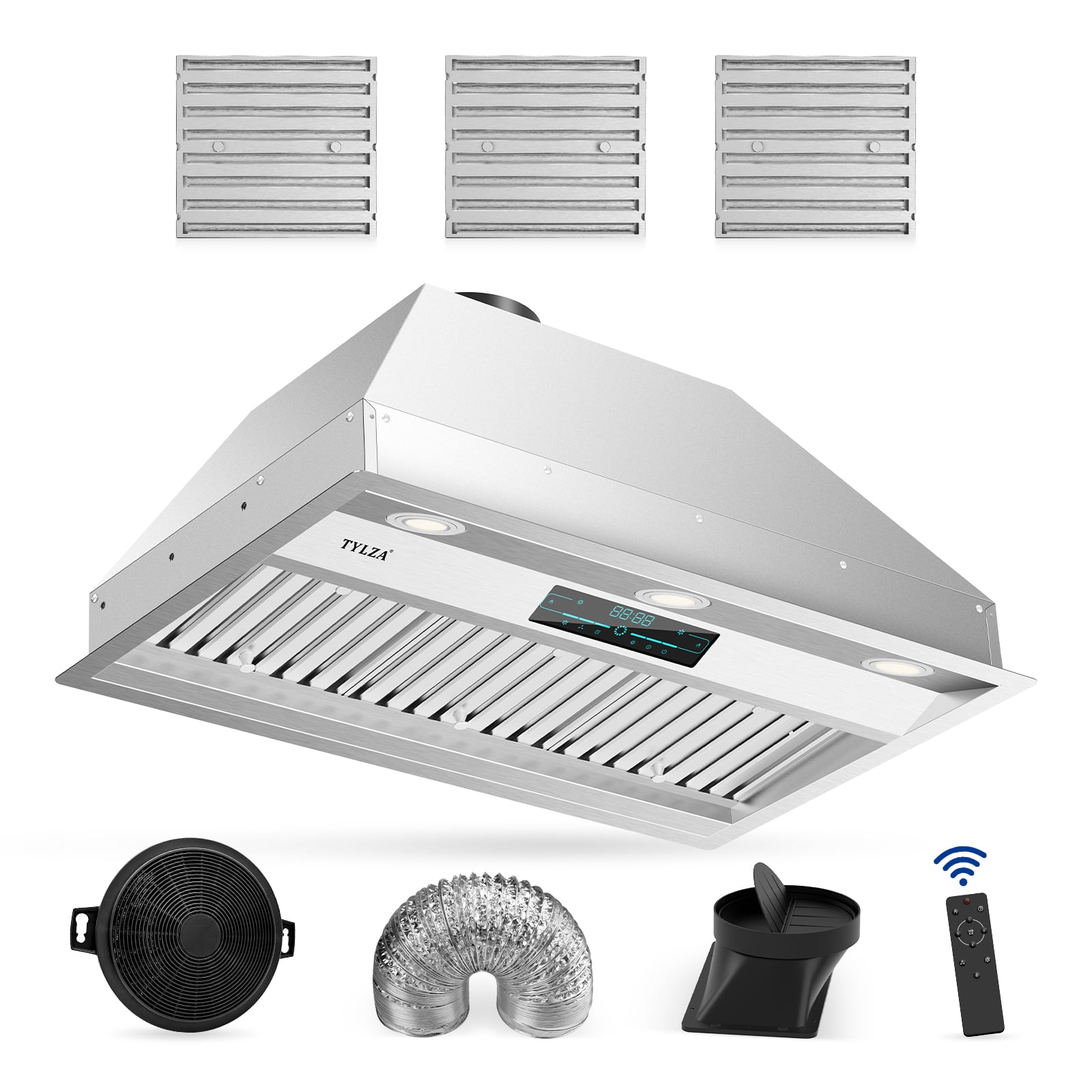 30" Stainless Steel Convertible Insert Range Hood with Charcoal Filter and LED Lights