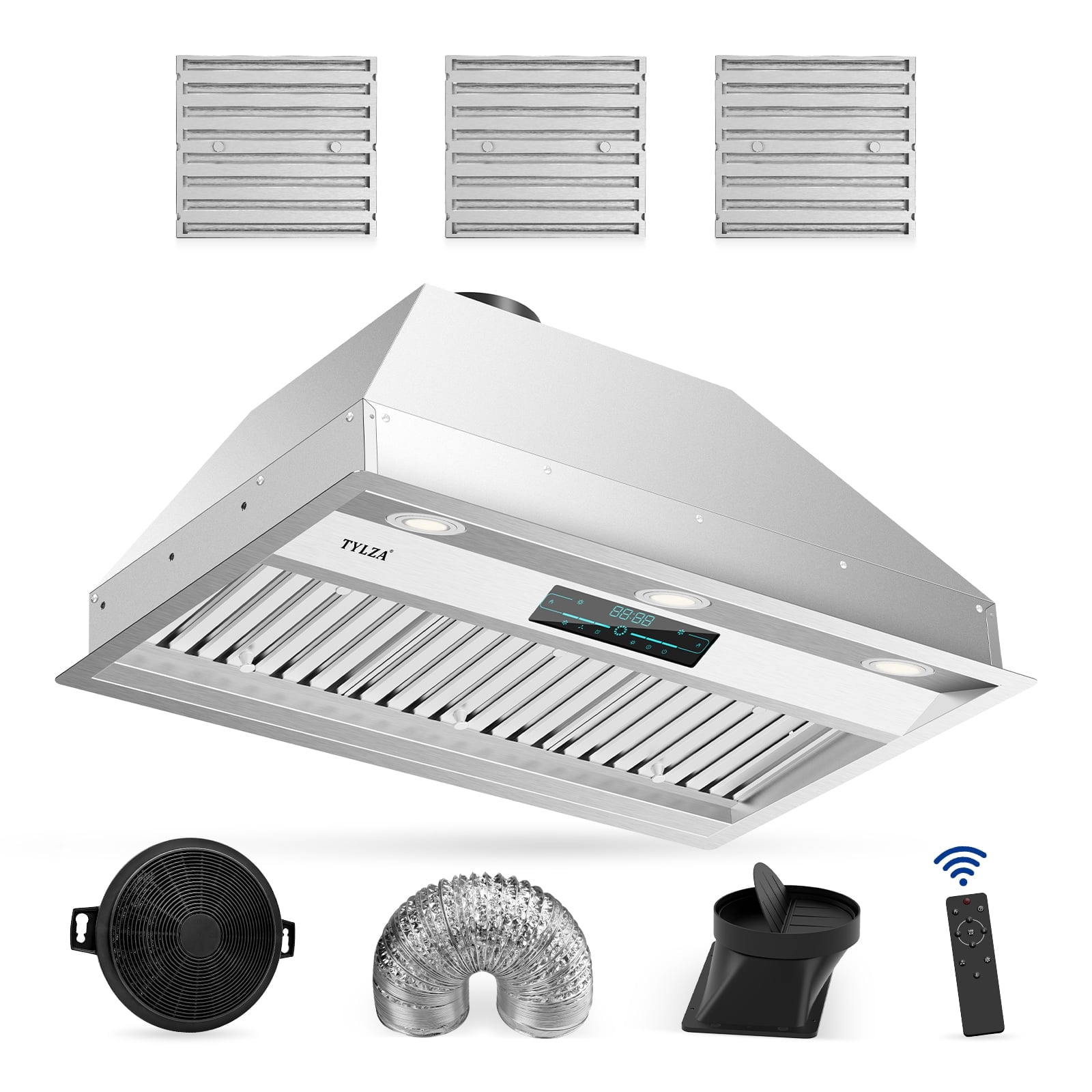 30" Stainless Steel Convertible Insert Range Hood with Charcoal Filter and LED Lights
