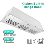 800CFM Built-in Range Hood 36 inch Kitchen Insert Vent Stainless Steel 3-Speed New